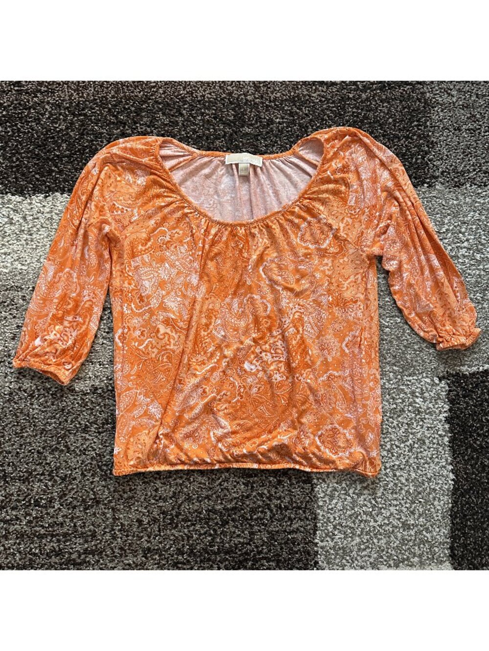 MICHAEL KORS (L) Nectarine Paisley Patchwork Print Peasant Top Blouson Orange